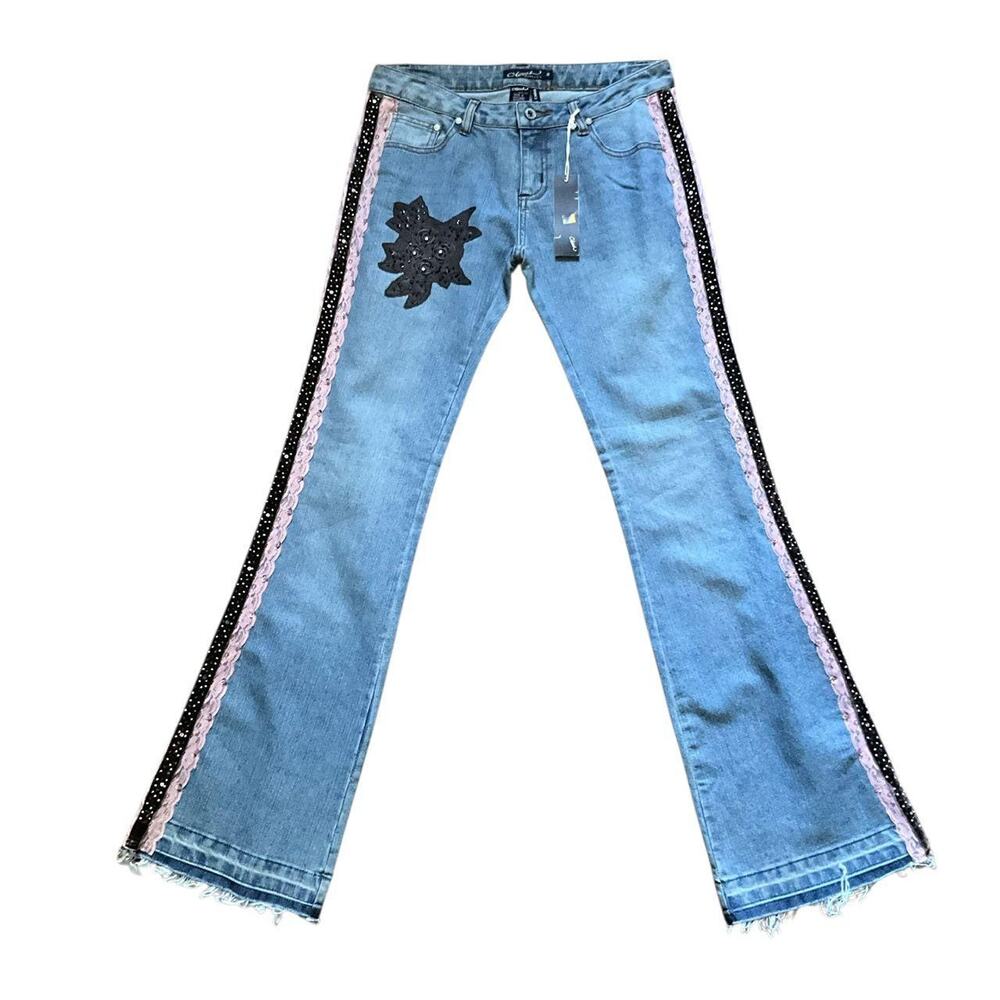 Clash Lace Sequin Whimsy Flare Jeans: Y2K